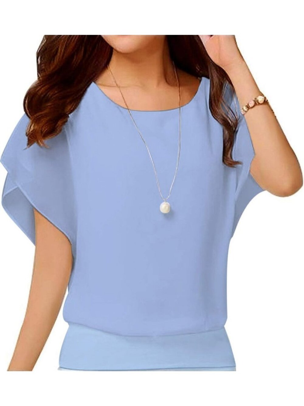 Women's Purple Gray Elegant Loose Casual Short Sleeve Chiffon Top T Shirt Blouse